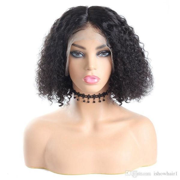 

ishow body wave short bob wigs remy water wave 13*4 lace front wig straight bob curly wig pre-plucked brazilian deep curly human hair wigs, Black;brown