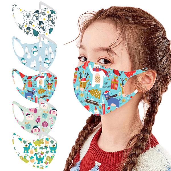 

christmas new print mask cartoon 5pc/set mascarillas kids adjustable washable dustproof face shield protective windproof cover