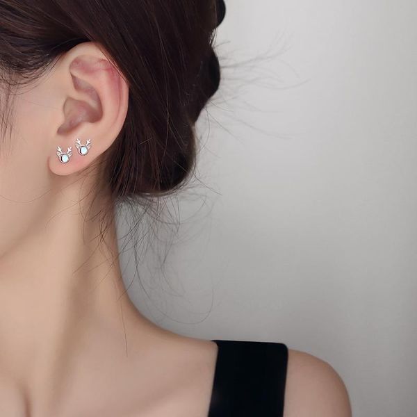 

korean fashion stud earrings 2021 moonstone elk earings christmas gift jewelry for women accesorios kolczyki kpop, Golden;silver