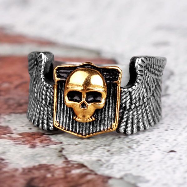 

stainless steel men rings skull wing motorcycle punk rock gothic for biker male boyfriend jewelry creativity gift wholesale wmtlti, Bronze;silver