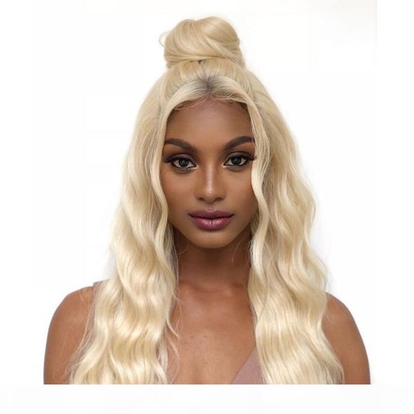 

remy hair #613 blonde hair wefts 3 bundle with 13*4 ear to ear lace frontal closure body wave brazilian virgin human hair weaves, Black;brown