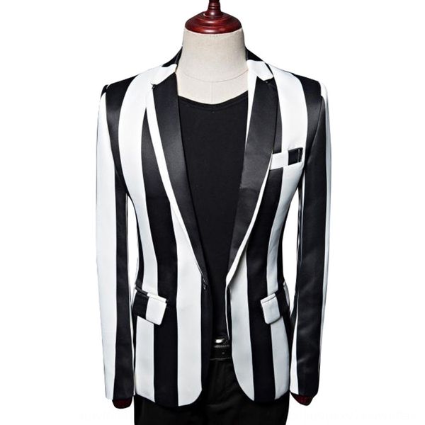 

men's casual korean slim black and white men's casual suit stripes youth trend single row one button men suit wluov, Blue