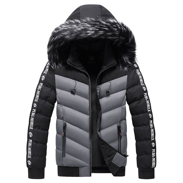 

winter youth hooded coat men's thick warm cotton-padded windproof cotton puffer jacket overcome fur collar, Black
