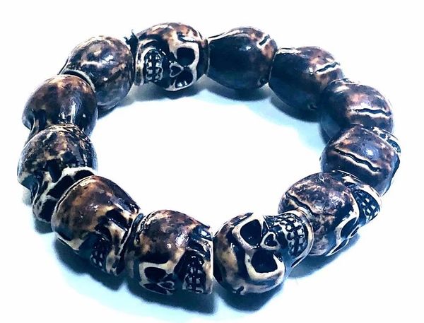 

yqtdmy 10 pcs skull bracelet horned satan devil punk biker male jewelry, Black