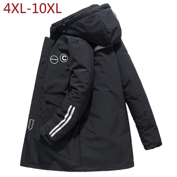 

mens winter jacket 4xl-10xl thick warm hooded parkas simple long hem practical windproof coat and jacket large size outwear 201223, Black