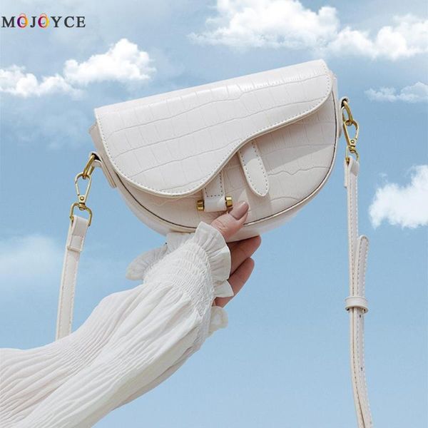 

fashion korean saddle handbags pu leather vintage flap shoulder totes for women 2020 white lattice pattern messenger bags