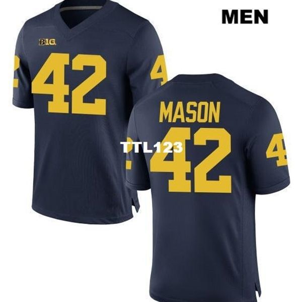 

121 michigan wolverines ben mason #42 real full embroidery college jersey size s-4xl or custom any name or number jersey, Black