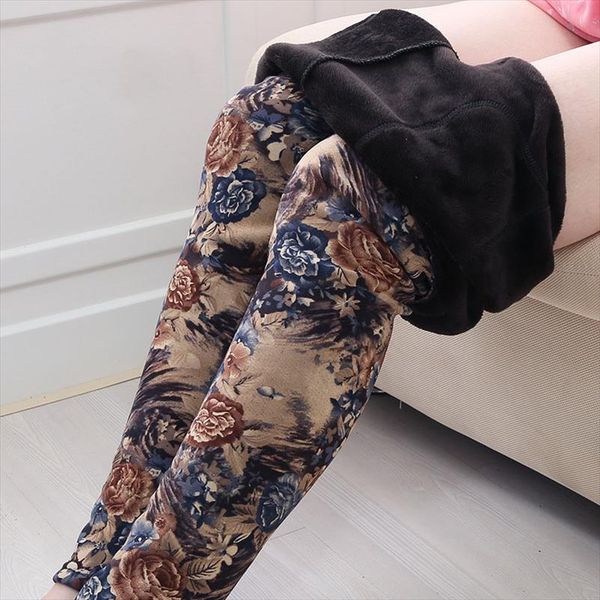 

lady winter leggings women tattoo velvet warm pants fashion floral legging cashmere capris leopard crocodile black pant