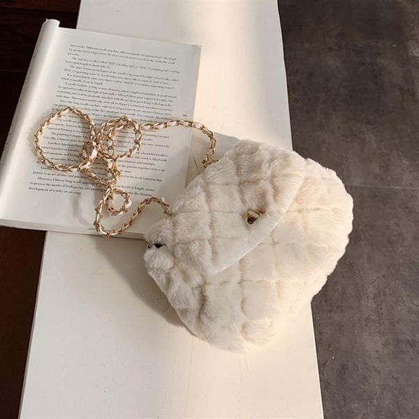 

cute soft plush chain shoulder bag for women casual faux fur lady crossbody bag mini messenger female small purse 2021winter