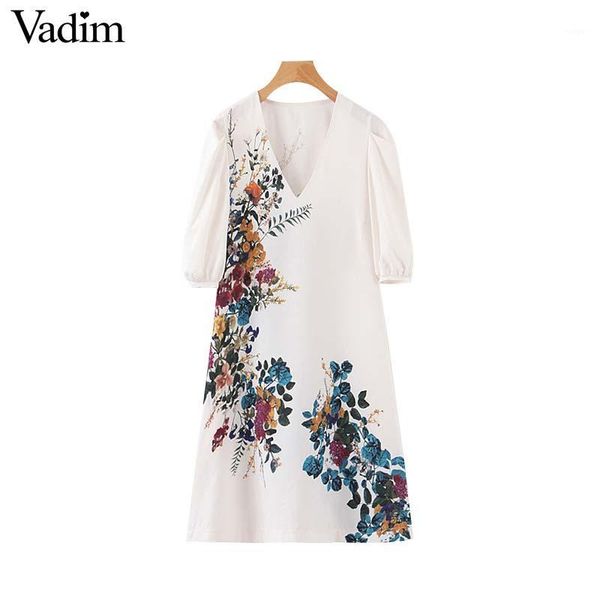 

vadim women stylish floral pattern white mini dress v neck half sleeve pockets female stylish chic dresses vestidos qc6631, Black;gray