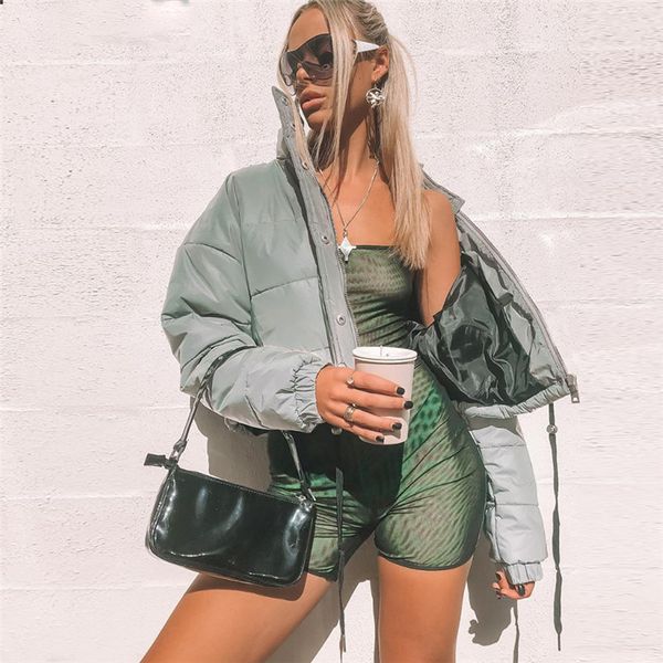 

fashion- women winter jackets short warm coat gray color reflective short jacket new ladies parka winter coats outwear, Black;brown