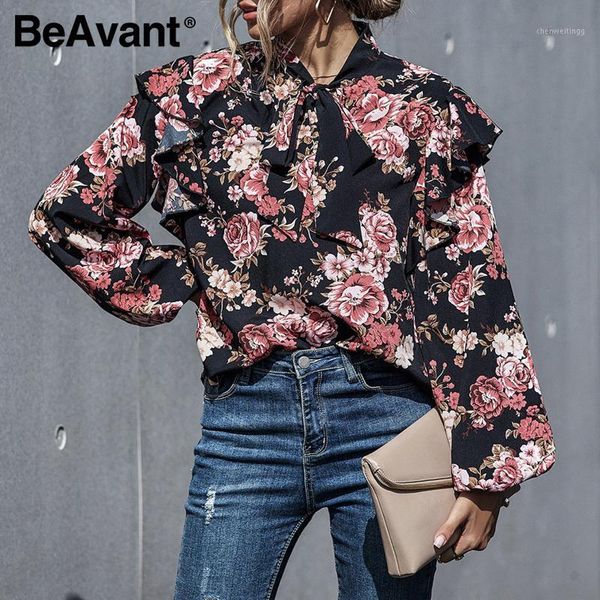 

beavant bohemian lotus leaf black lantern sleeve loose fashion long sleeve holiday flower pattern personalized 20201, White
