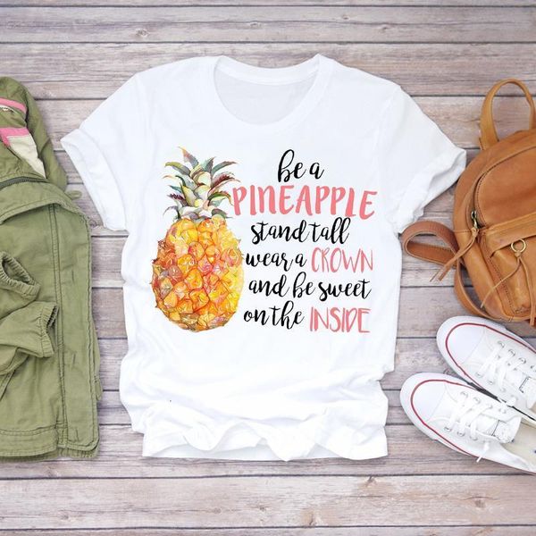 

women 2020 summer pineapple sweet fruit fashion printed print lady t-shirts t shirt ladies womens graphic female tee t-shirt, White
