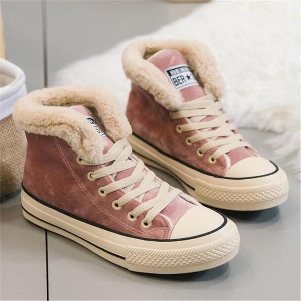 

new women winter fur ankle snow boots comfortable thick plush keep warm sneakers ladies flock platform cotton shoes botas mujer1, Black
