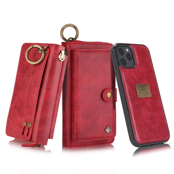 

wristband leather phone bag for iphone12pro xr 11pro 7 plus 8 zipper wallet case for samsung s20 note20ulrta