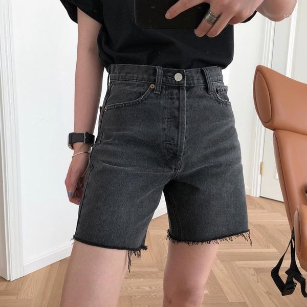 

ewq] 2020 new spring and summer high waist button zippers balck denim short pants female jeans fashion all-amtch cycling pants1, Blue