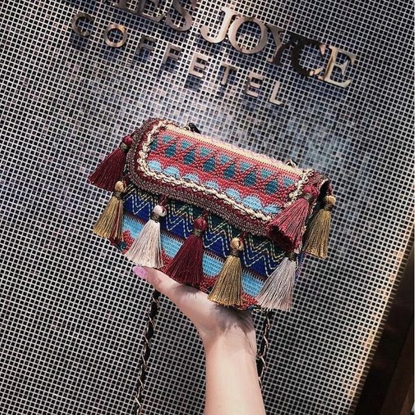 

new fashion women knitted crossbody bag woven flap tassel chain crossbody messenger phone purse shoulder bags a41-81