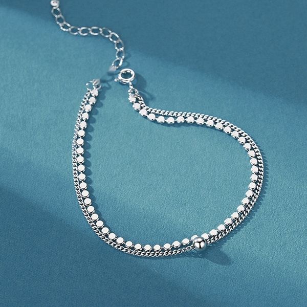 

s925 pure silver small round piece double-layer bracelet korean version bracelet nationality ethnic group simple student department cool win, Golden;silver