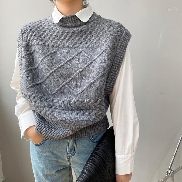 

autumn and winter waistcoat women's sweater casual solid color high neck sleeveless loose sweater1, White;black