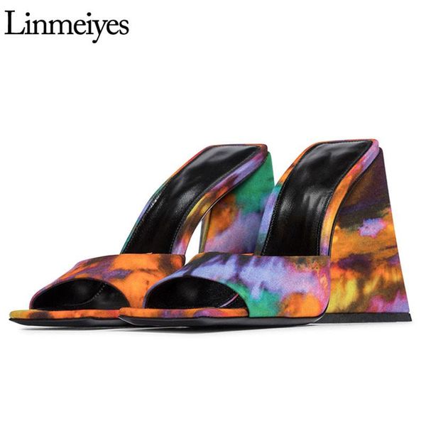 

slippers block high heels women satin square open toe runway party shoes woman 2021 mules summer sandals ladies slides, Black