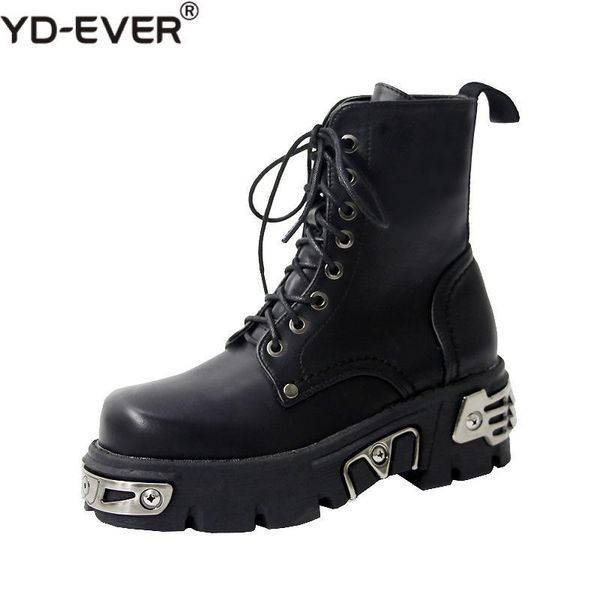 

boots punk style platform women ankle 2021 women's motorcycle boot fashion ladies chunky shoes metal decor black