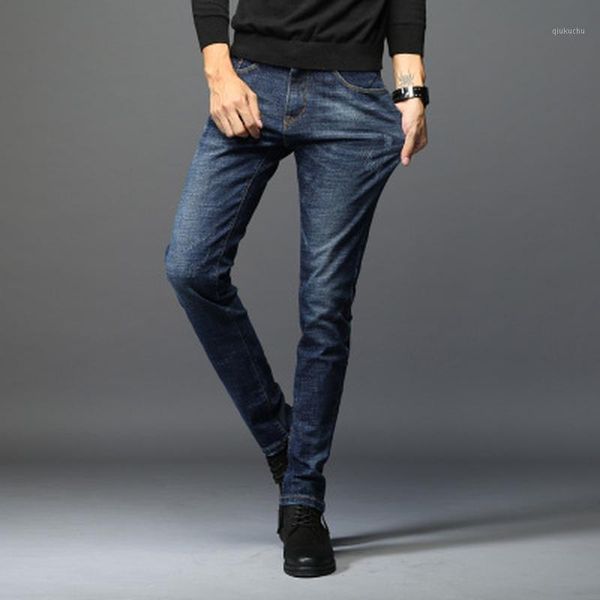 

men's jeans stretch slim slim pants korean trendy black casual long pants high stretch thin solid casual pencil1, Blue