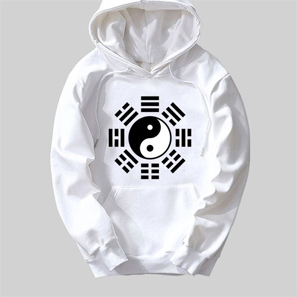 

kung fu i ching bagua ba gua tai chi yin yang feng shui compass man boy hoodie autumn winter fleece couple clothes ziiart, Black