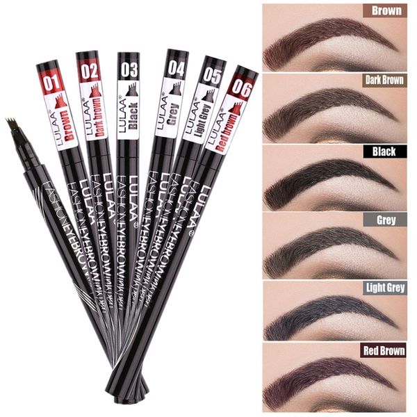 

lulaa makeup waterproof eyebrow pen 4 head eye brow tint 6color long lasting natural brown black grey eyebrow pencil make up ink beauty, Silver