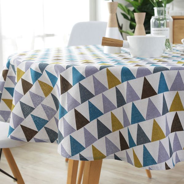 

100/120/150cm round tablecloth europe style cotton linen table cloth triangle geometric print dining table cloth customizable db