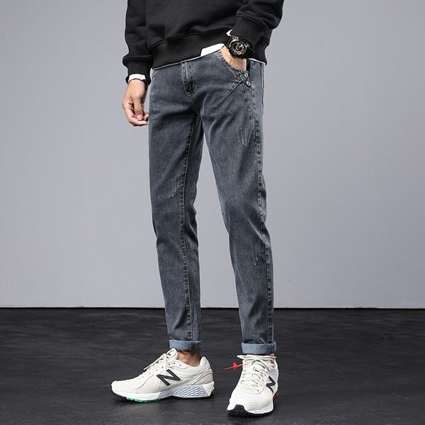 

ak8mr осень и корейские новые случайные серые джинсы мужские slim fit ботильоны мужские стрейч зима стиль высокого класса брюки jeansjeans и, Blue