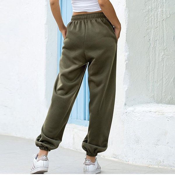 

solid color female trousers new elastic high waist loose casual long pants women winter fall warm sweatpants with pockets femme1, Black;white