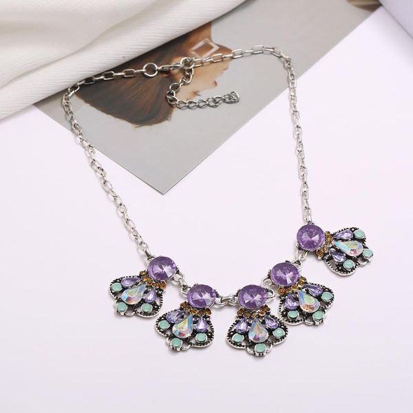 

fashionsnoops luxury rhinestone statement pendant necklace boho chic handmade charm collar long chain jewelry wholesale, Silver