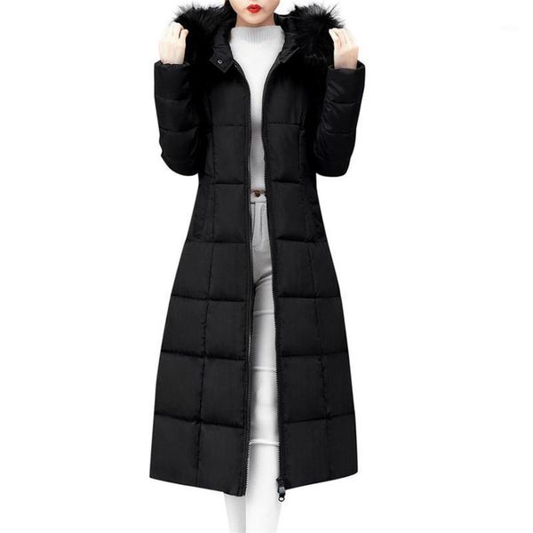 

elegant winter jacket for women outerwear faux fur hooded coat long cotton-padded jackets pocket coats winter coat women1, Black