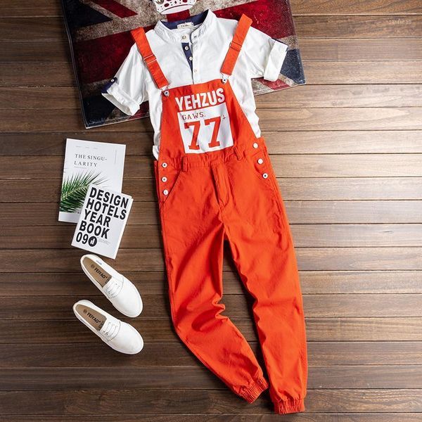 

mono holgado naranja con letras estampadas para hombre, peto con pies de viga, ropa informal estilo hip hop, pantalones cargo, p1, Blue