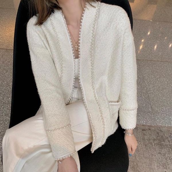 

2020fw autumn women fashion pearl tweed jacket coat for female chic coat outerwear 2 color gdnz 9.02, Black;brown