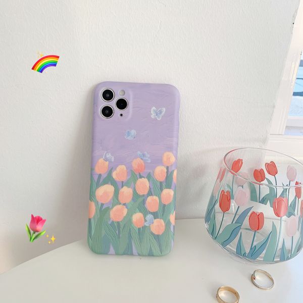 

oil painting style tulip 11 pro/max iphone x/xs/xr/se mobile phone case iphone7p cases for women 8plus