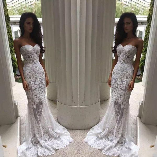 

сексуальная берта русалка свадебные платья backless иллюзия лиф кружева аппликация свадебные платья милая boho страна weddiing платье, White