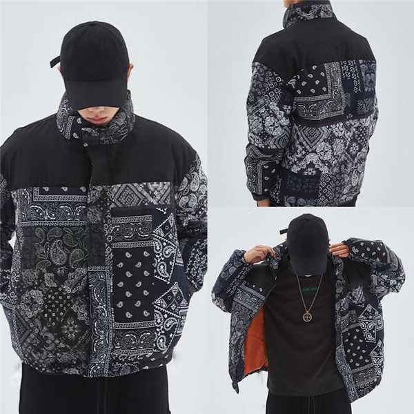 

winter fashion design men's and women's purple sign limited edition cashew flowers reflective cotton down jacket size s-l, Black