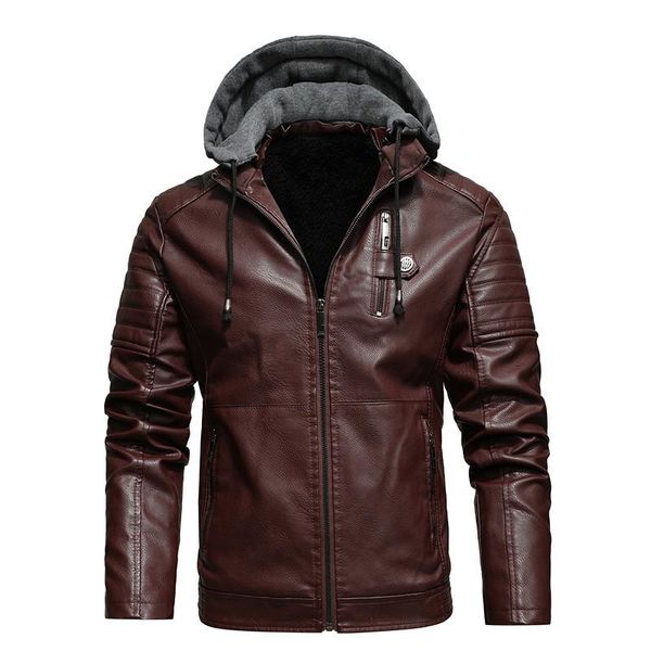 

men's fur & faux vintage mens leather jackets winter 2021 casual pu motorcycle biker coats slim hooded club bomber brand clothing, Black