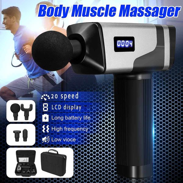 

4-head treatment pistol massage 20 speed vibration muscle massage body relax massage lcd 2500mah battery