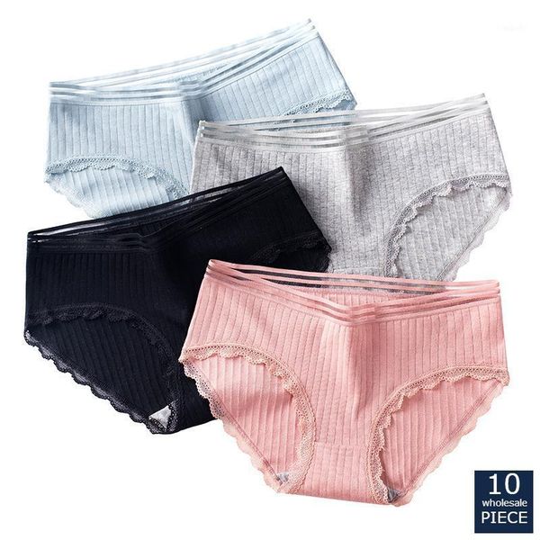 

10 pcs/lot women's panties cotton solid girl briefs lingerie female underwear ladies underpants women intimate mlj kt021, Black;pink