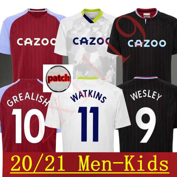 

aston villa soccer jerseys 20 21 home grealish m. trezeguet wesley el ghazi hourihane douglas mcginn barkley watkins 2020 2021 man + kids, Black;yellow
