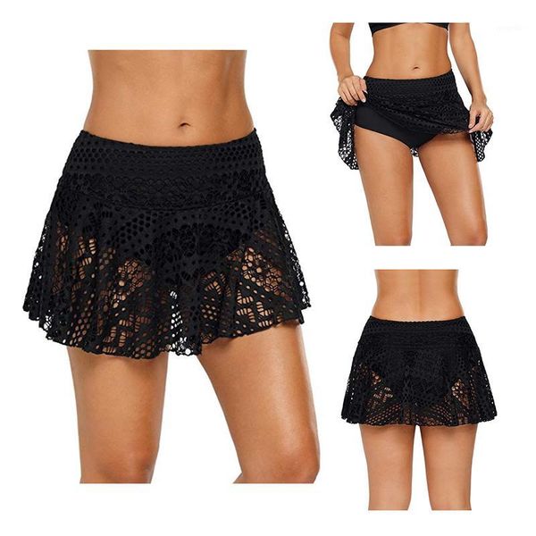 

women beach cover up skirts lace crochet skirted bikini bottom swimsuit short skirt swimming trunks beachwear bathing suit1, White;black