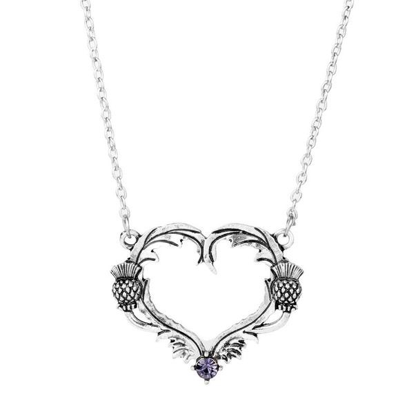 

dongsheng women girl jewelry outlander national flower scottish thistle heart sassenach pendant necklace-30, Silver