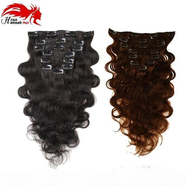 

hannah brazilian clip in human hair extensions body wave clip ins for black women 7pieces set brazilian hair clip in extension, Black;brown