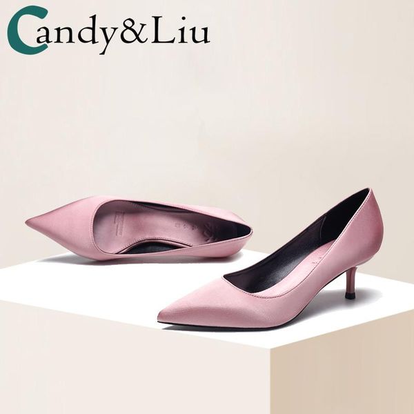 

social women's shoes naked pink girl's high heel shoes 2020 new style 5cm pointed-toe thin heeled semi-high heeled women's, Black