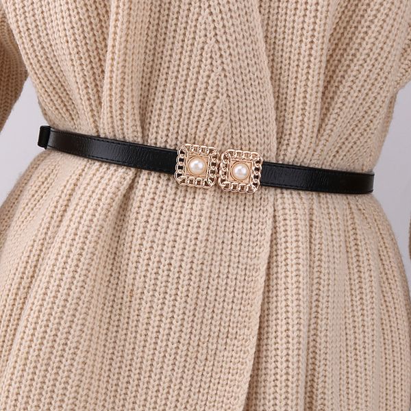 

черная маленькая женская украшение простая сто коллокация юбки с одеждой свитера пальто пояса тонкой кожи женщин, Black;brown