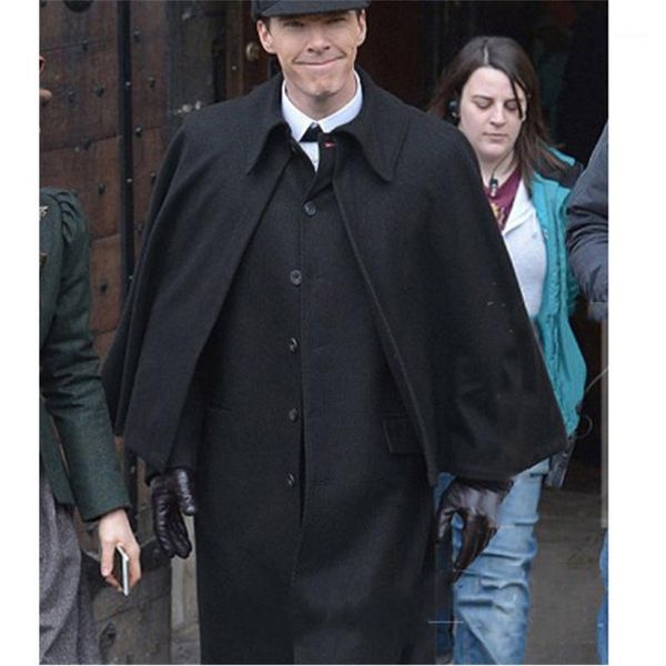 

over the knee long paragraph autumn and winter woolen coat europe and america fake 2 cloak jacket sherlock with the same paragra1, Black