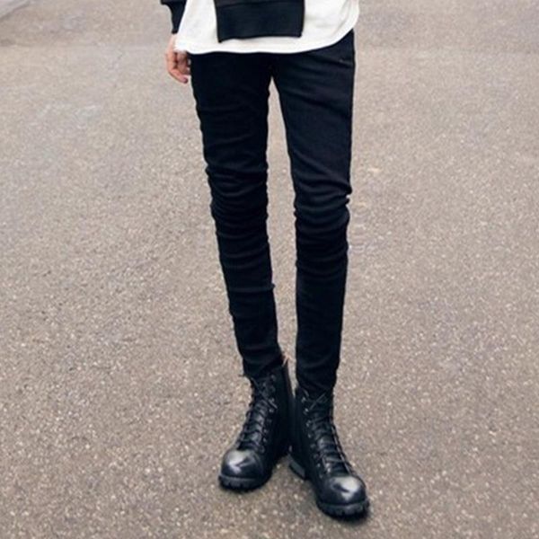 

large size korean version of stretch black jeans tight-fitting cotton pencil pants feet pants winter boots low rise punk, Blue
