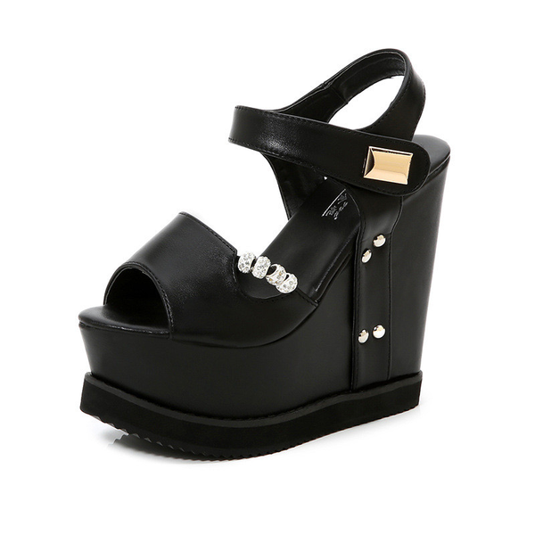 

sandals firmranch women's shoes fashion fish mouth 15cm increased stable wedge beaded convenient platform, Black